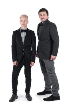Two young men in jackets isolated on white