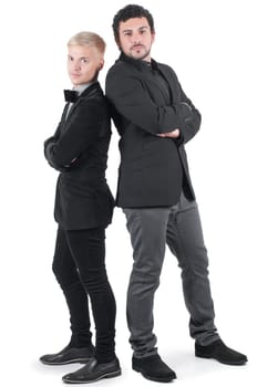 Two young men in jackets isolated on white