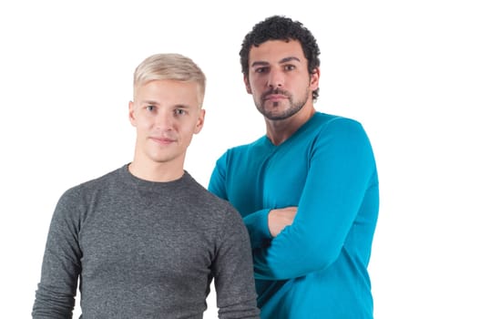 Two men portrait, isolated on white background
