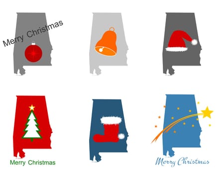 Karte von Alabama mit Weihnachtssymbolen