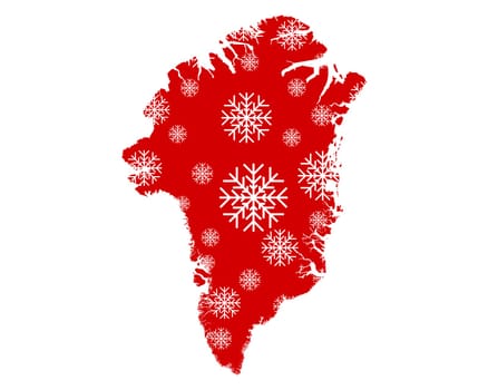 Map of Greenland with snowflakes