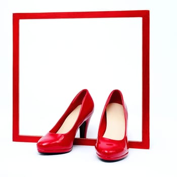red frame with high heels