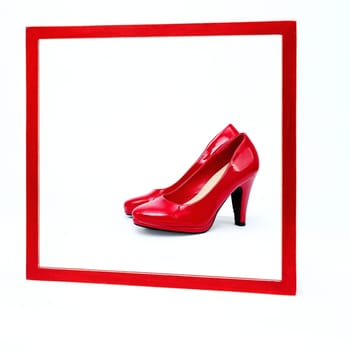 red frame with high heels