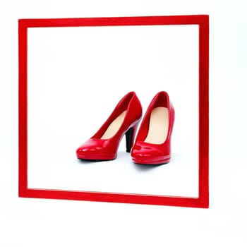 red frame with high heels