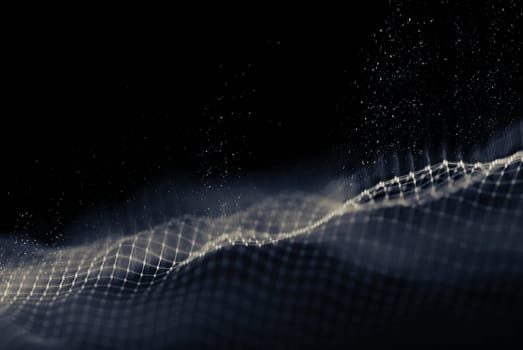 Data technology abstract futuristic illustration . Low poly shape with connecting dots and lines on dark background. 3D rendering . Big data .
