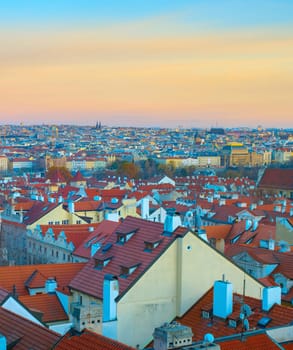 Skyline of Prague at twilight. Czech Republic