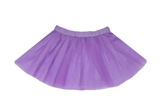 Girls clothes. Festive beautiful purple glistening little girl short summer skirt isolated on a white background. Ballerina kids clothes.