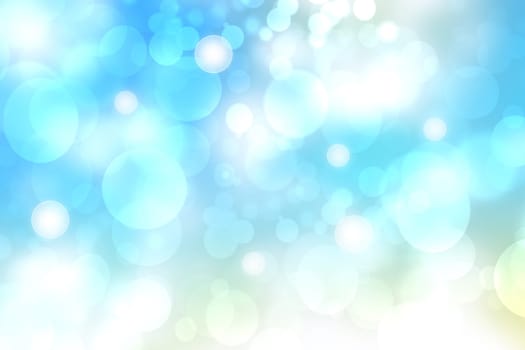 Abstract bright spring or summer landscape texture with natural light green bokeh lights and blue bright sunny sky. Autumn or summer background with copy space.