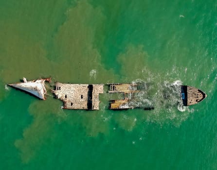 Sunken Ship Aerial at Seacliff beach, California