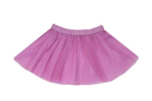 Girls clothes. Festive beautiful pink glistening little girl short summer skirt isolated on a white background. Ballerina kids clothes.