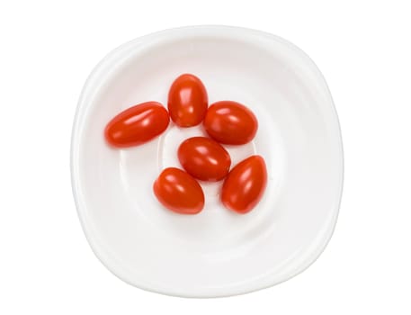 tomato cherry on white plate isolated on white background