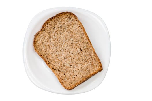 Rye bread slices o nwhite plate isolated on white background