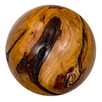 turned dark brown wooden balls with bark inclusions isolated on white