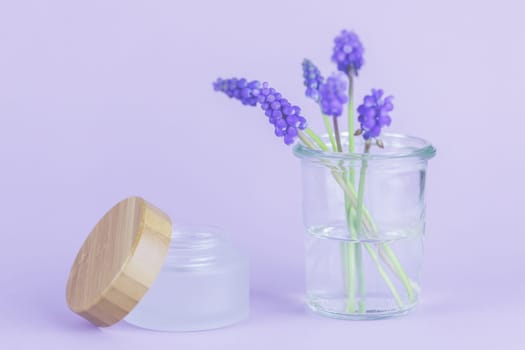 Purple grape hyacinths with copy space, template, background