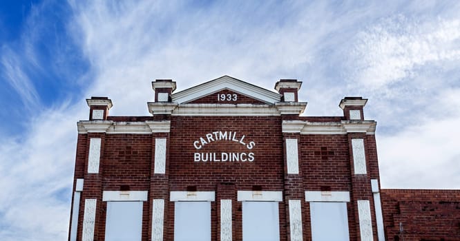 Facade of a heritage building with classical architectural elements built in 1933 in the country town of Grafton, New South Wales, Australia