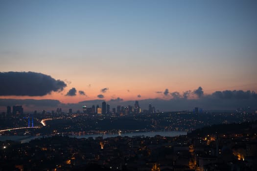Istanbul cityscape below clouds during the evening