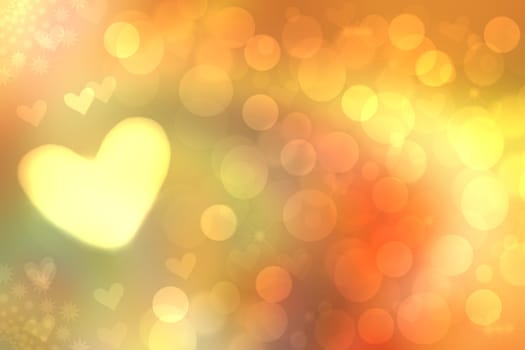 Abstract festive blur bright yellow orange pastel background with yellow hearts love bokeh for Mothers day, valentine or wedding card. Space for design. Card concept.
