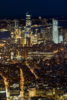 New York city Mid town Skylines cityscape from Manhattan at dusk.