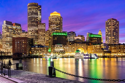 Boston Downtown skylines building cityscape sunset at Boston city, MA, USA.