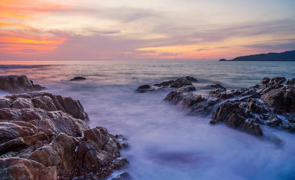 Sea sunset or sunrise with colorful of cloud sky and sunlight in twilight