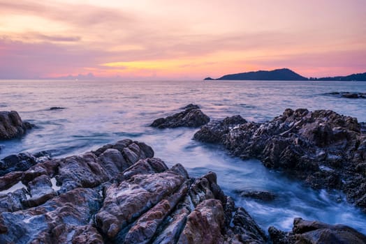 Sea sunset or sunrise with colorful of cloud sky and sunlight in twilight