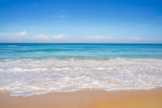 Beach sand and blue sea landscape nature in blue sky