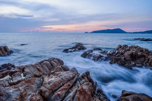 Sea sunset or sunrise with colorful of cloud sky and sunlight in twilight