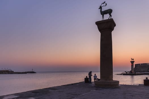 Medieval statue of deer where the Colossus of Rhodes may have stood, Greece