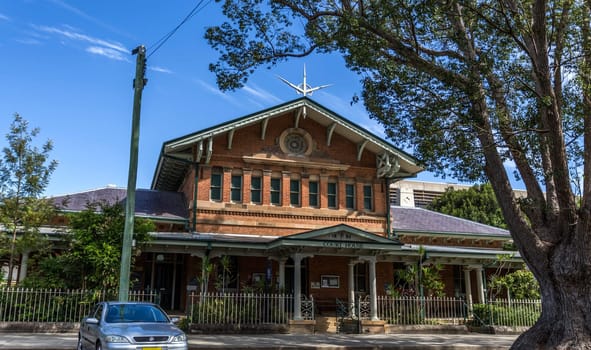 Facade of the Victorian era heritage building of the Court House, built in 1880 in Classical Revival, in central Grafton, a town in northern New South Wales, Australia