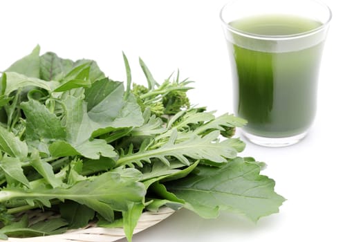 Glass of green vegetable juice, Vegetable juice called "aojiru"" in Japan"