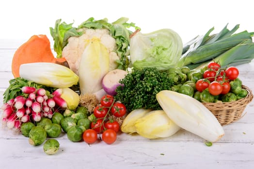 different vegetable on the rustic white table
