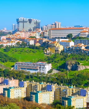 Cityscape of modern districts of Lisbon, Porutgal. Overview