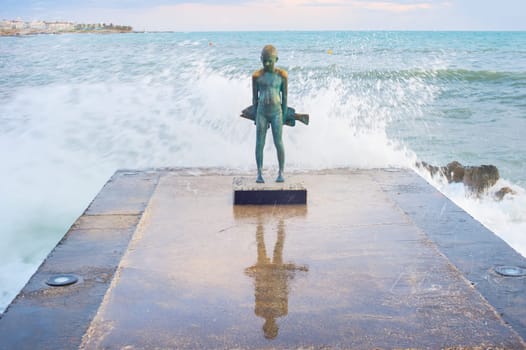 PAPHOS, CYPRUS - FEBRUARY 15, 2019: Statue of Little Fisherman. Paphos, Cyprus