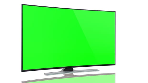 UltraHD Smart Tv with Curved green screen on white background