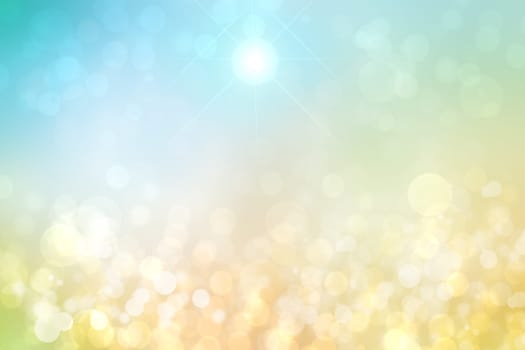 Abstract bright gradient motion spring or summer landscape texture with natural yellow green lights and blue bright cloudy and sunny sky. Autumn or summer background with copy space.