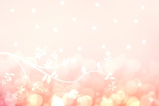 Festive pink white bright abstract Bokeh background texture on pastel color tone gradient with abstract flowers, blossoms and stars. Beautiful backdrop with space.