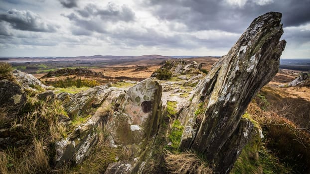 Roc'h Trevezel summit in Monts d'Arree, land of legends in Brittany, France