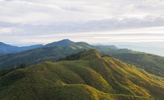 Landscape Phu Langka Mountain National Park Phayao Thailand Travel Zoom. Green tree mountain and cloud sky and warm sun light at Phu Langka national park view point .Phayao Thailand. Northern Thailand travel