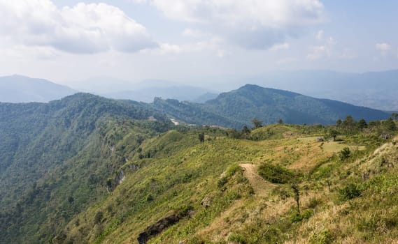 Landscape Mountain with Meadow Sky and Cloud at Phu Chi Fa Forest Park Thailand. Landscape Phu Chi Fa Forest Park view point Chiang Rai northern Thailand travel