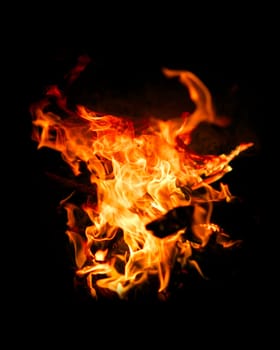 Fire flames isolated on black background