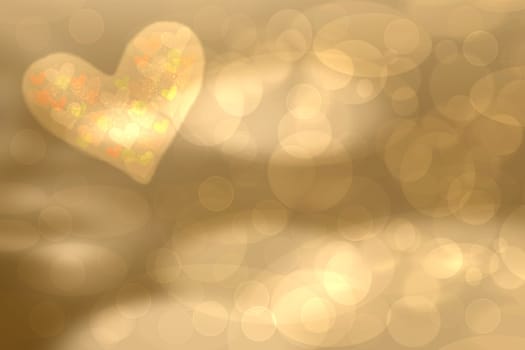Abstract festive blur bright brown pastel background with a big colorful heart love bokeh for wedding card or Mothers day.  Romantic textured backdrop with space for your design. Card concept.