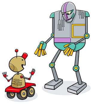 Cartoon Illustration of Funny Talking Robots Fantasy Characters
