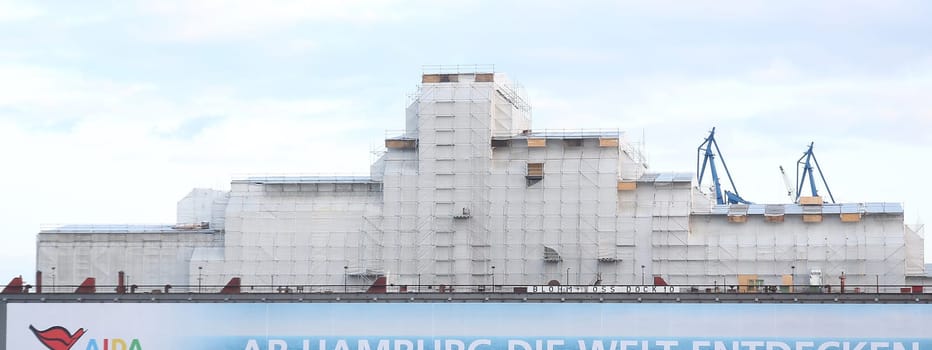 Octopus is a 414-foot (126 m) megayacht owned by the estate of the passed away  Microsoft co-founder Paul Allen is wrapped under plastic Wall for to get a secret general overhauled  in the Dock from Blohm and Voss - Port Hamburg on 05.05.2019