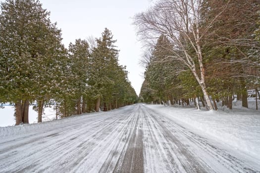 Lakeshore Road in the Winter in Peninsula State Park in Wisconsin