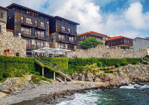 Sozopol, Bulgaria - September 03, 2014: Coastline of the old town of Sozopol. Bulgarian Black Sea coast. UNESCO World Heritage Site.