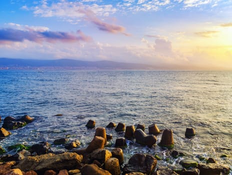Sunrise over sea. Scenic seascape. Early morning