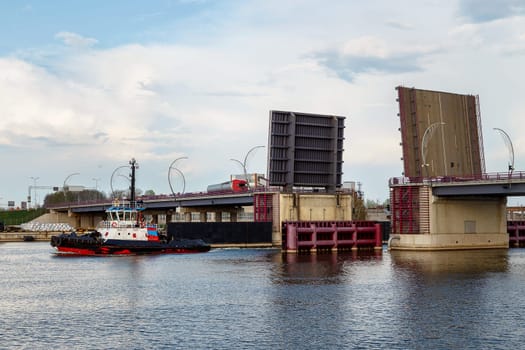 Drawbridge in action, Ventspils, Latvia