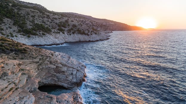 sunrise in Giola, natural sea water pool. Thassos island, Greece
