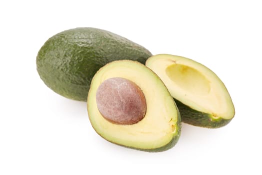 Fresh avocado fruits on a white background.
