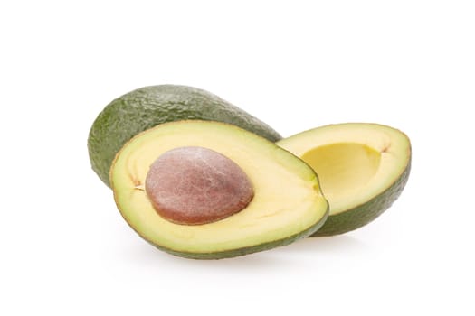 Fresh avocado fruits on a white background.